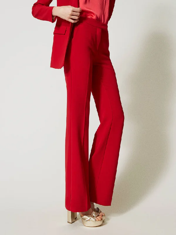 Twinset Crêpe Flared Trousers Red Trousers Party Sparkling