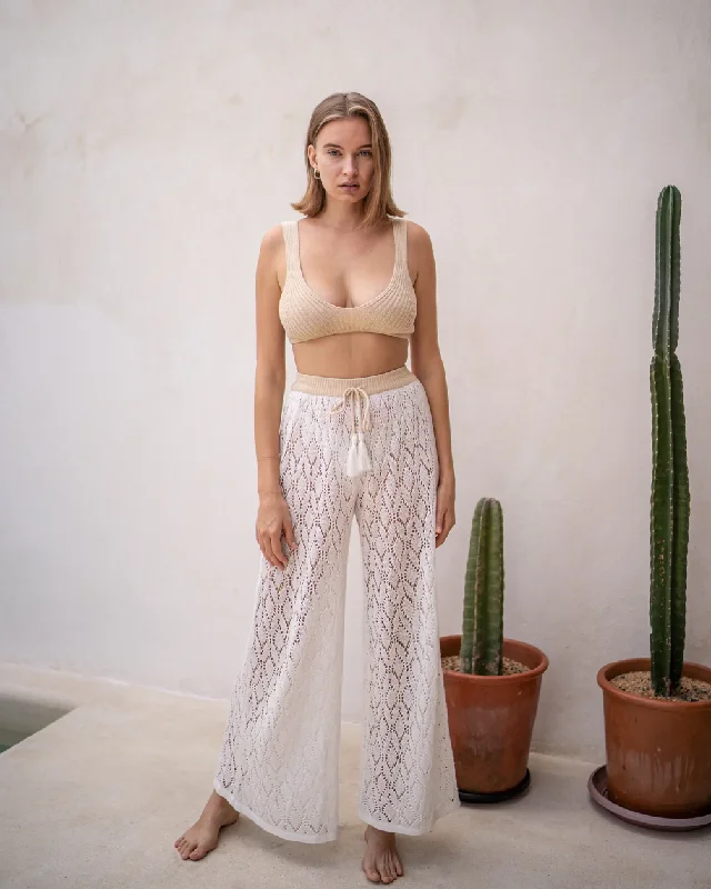 Wide Leg Beach Trousers in White Trousers Culottes Wide Leg