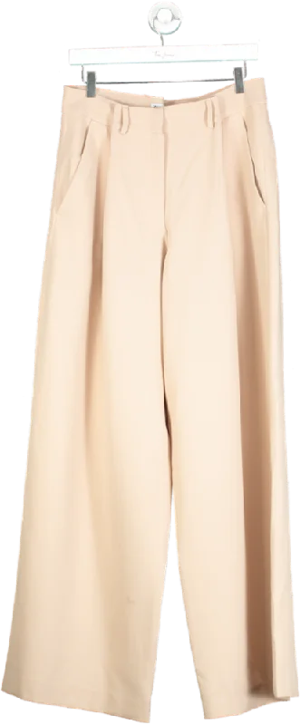 Zara Beige High-Waisted Wide Leg Trousers UK L Trousers Bootcut Casual