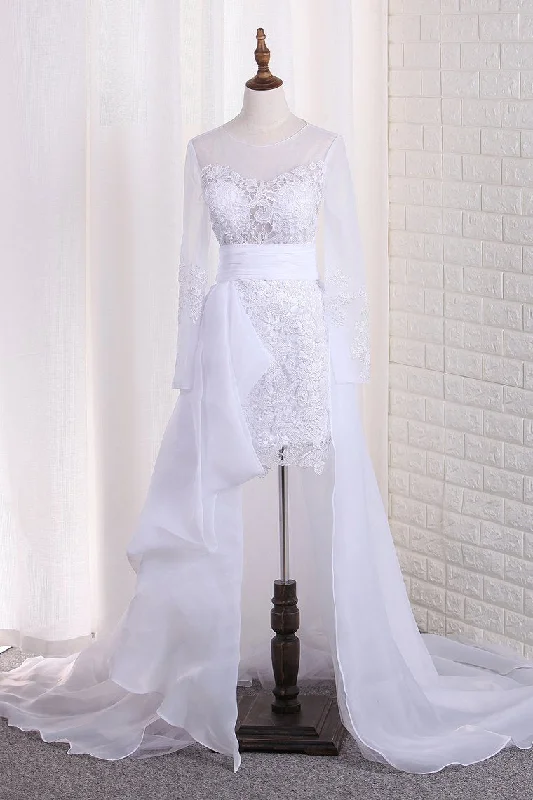 Scoop Long Sleeves Wedding Dresses Tulle & Organza With Applique Sweep Train Detachable Tunics Essential wardrobe