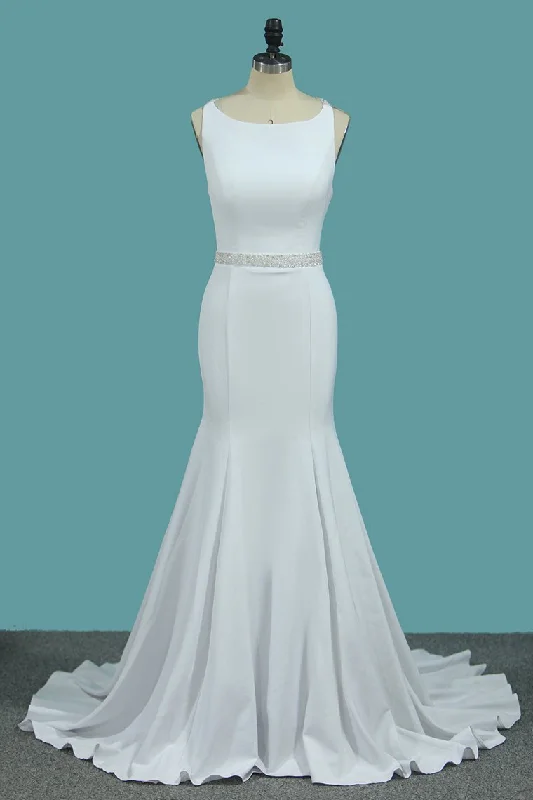 Scoop Mermaid Wedding Dresses Spandex With Beading Open Back Tunics Versatile all-occasion