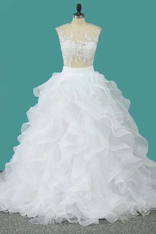 Scoop Tulle With Applique Detachable Wedding Dresses Zipper Up Off-the-shoulder Chic Trendy