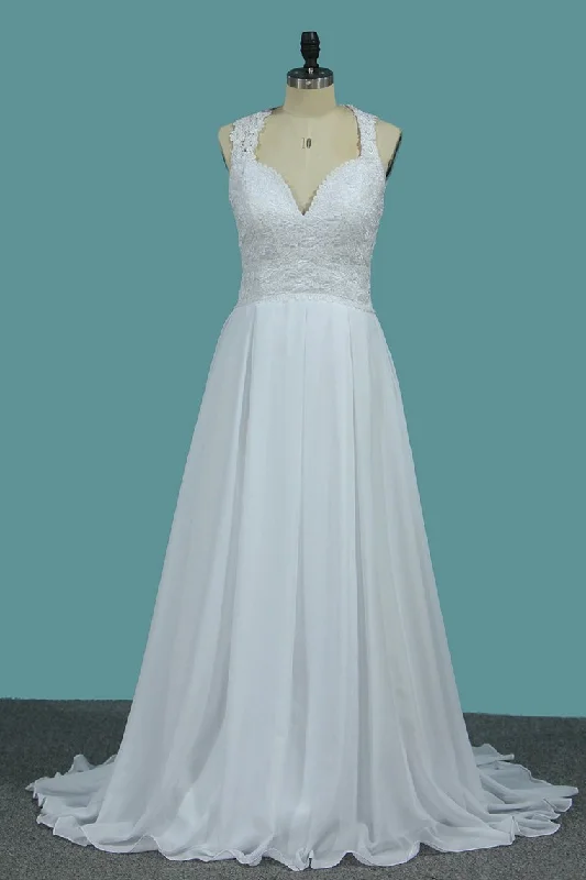 Sexy Open Back Chiffon A Line Straps Wedding Dresses With Applique empire Waist empire