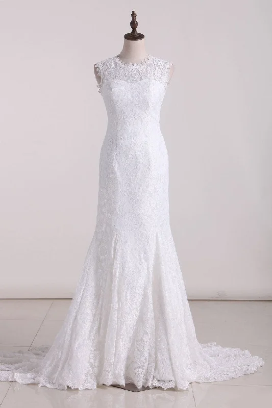 Sexy Open Back Scoop Mermaid Lace Sweep Train Wedding Dresses Tunics Velvet soft