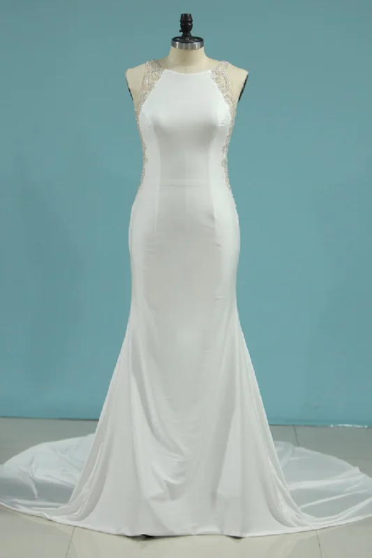 Sexy Open Back Scoop Spandex With Beading Mermaid Wedding Dresses Tunics Running lightweight