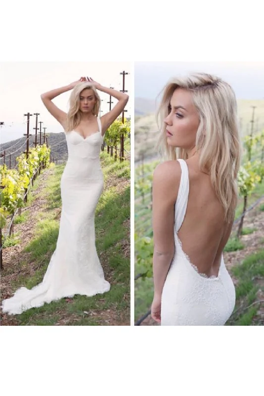 Sexy Open Back Straps Mermaid Lace Sweep Train Wedding Dresses Tunics Occasion special