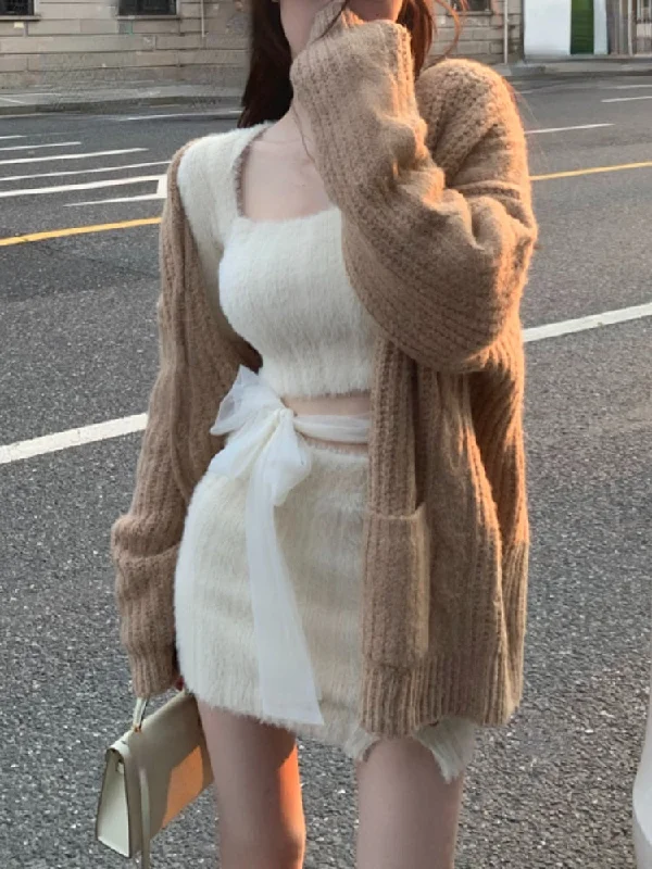 Autumn Sweater Knitted Suits Female Elegant 2 Piece Dress Korean Fashion Even Party Y2k Mini Dress Office Lady Short Skirts Tunics Short Trendy