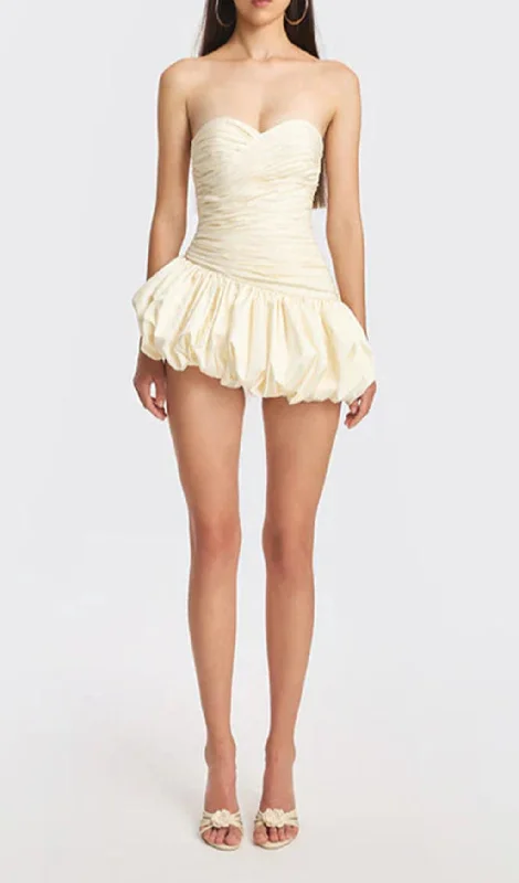 Balloon Draped strapless Mini Dress in white Tunics Silk luxurious