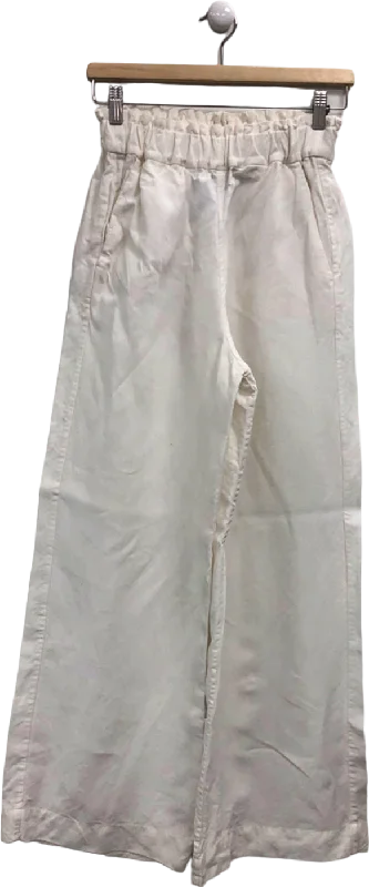 Casa Raki White Linen Wide Leg Trousers UK S Trousers Mesh Breathable