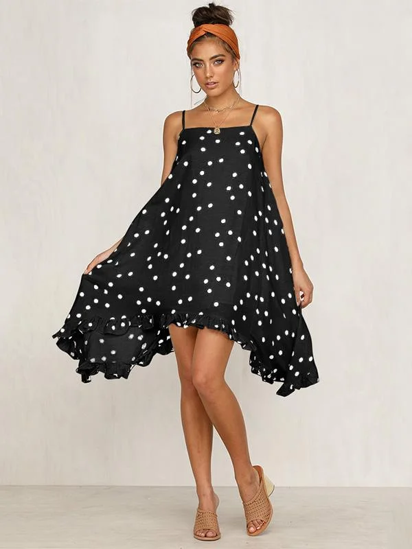 Chiffon Spaghetti-neck Dot Mini Dresses Tunics Fall fleece