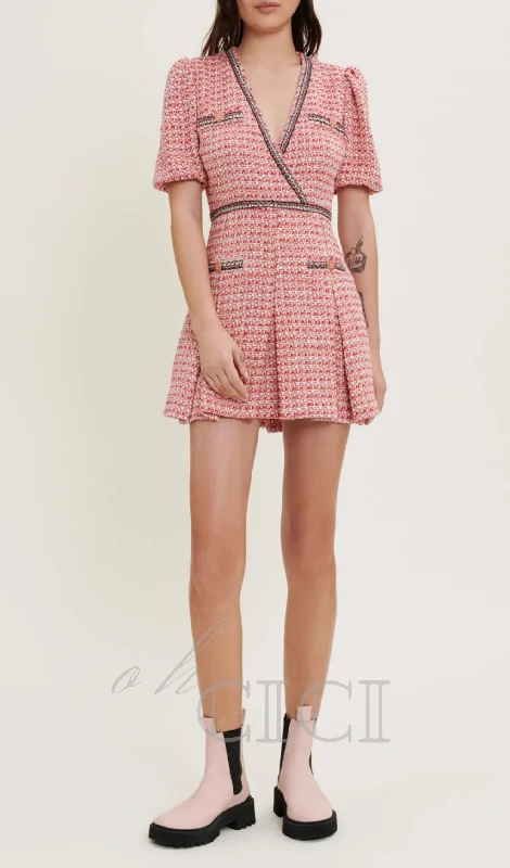 Tweed dress with ethnic trim in pink Tunics Office stylish