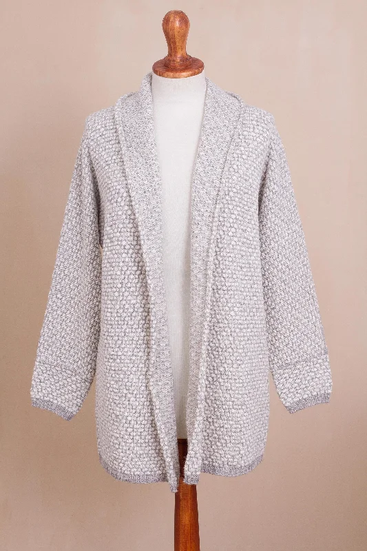 Dove Down Off-White and Grey Alpaca Blend Relaxed Fit Cardigan Sweater Button Cardigan Zip Cardigan Pullover Cardigan