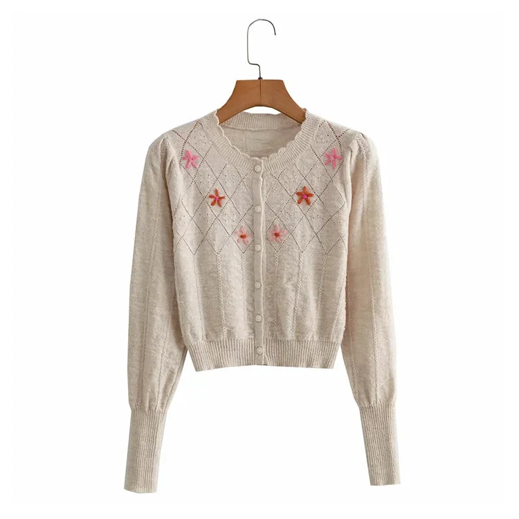 Embroidered breasted long sleeved knitted cardigan 7251 Terry Blend Velvet Blend Canvas Blend Embroidered breasted long sleeved knitted cardigan 7251 Terry Blend Velvet Blend Canvas Blend