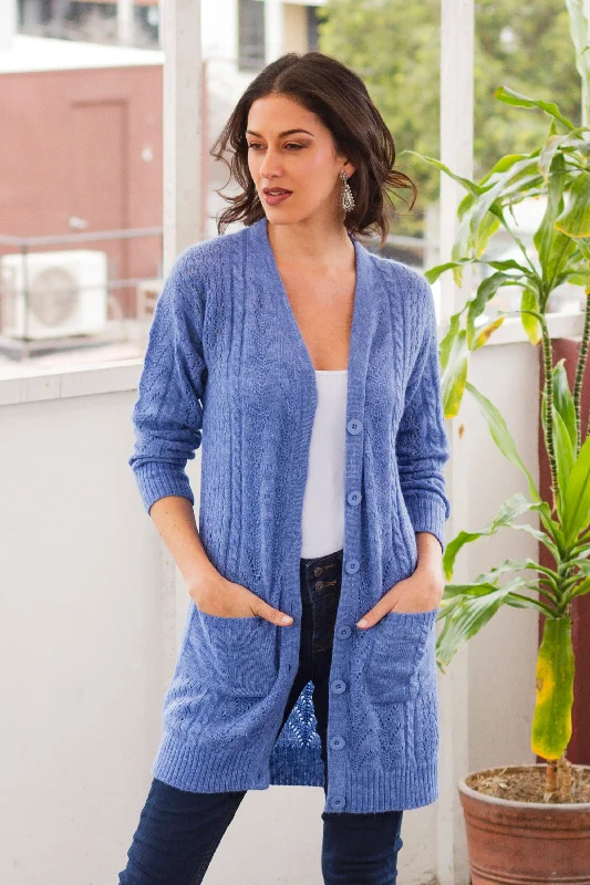 Eminence in Blue Blue Baby Alpaca Blend Cardigan Sweater Mesh Blend Leather Blend Suede Blend Eminence in Blue Blue Baby Alpaca Blend Cardigan Sweater Mesh Blend Leather Blend Suede Blend