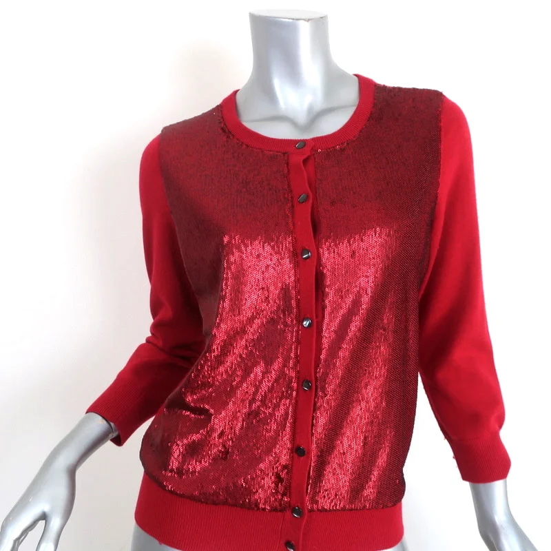 L'Wren Scott x Banana Republic Sequin Cardigan Red Wool-Blend Size Medium Fitted Loose Oversized