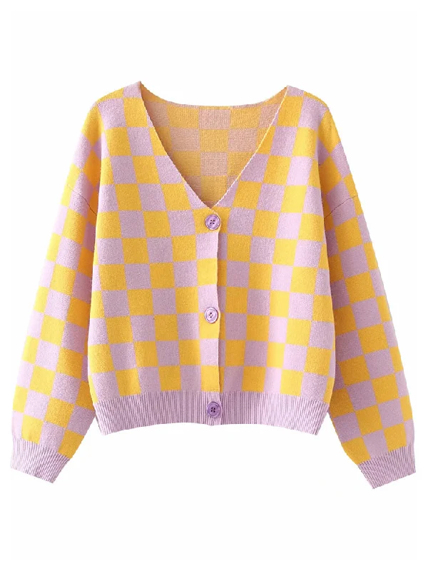 New contrast checkerboard checkered casual knitted cardigan 7240 Elasticated Padded Insulated New contrast checkerboard checkered casual knitted cardigan 7240 Elasticated Padded Insulated