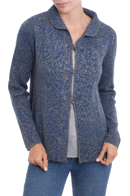 Paisley Elegance in Azure Alpaca Blend Cardigan with Azure Paisley Motifs from Peru Jersey Fabric Tulle Fabric Batik Fabric