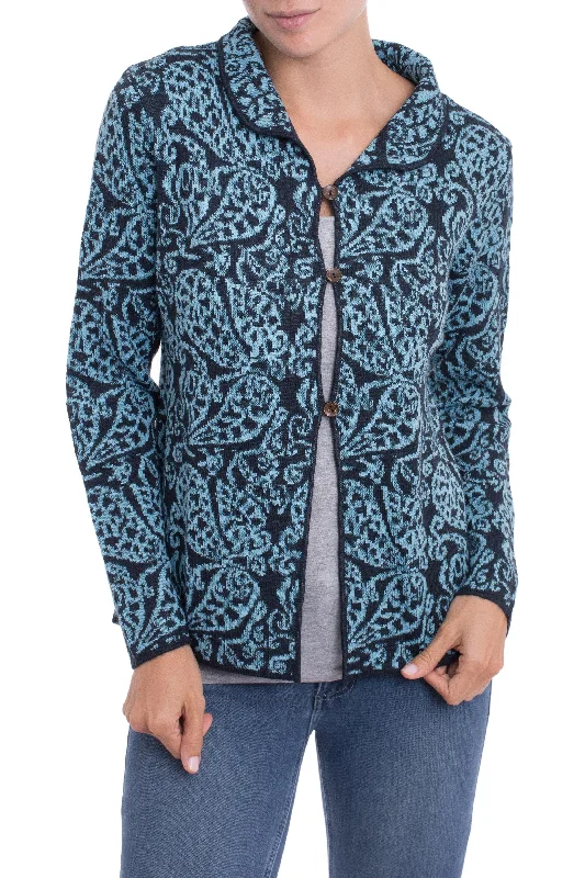 Paisley Elegance in Cerulean Alpaca Blend Cardigan with Cerulean Paisley Motifs from Peru Mesh Fabric Canvas Fabric Denim Fabric