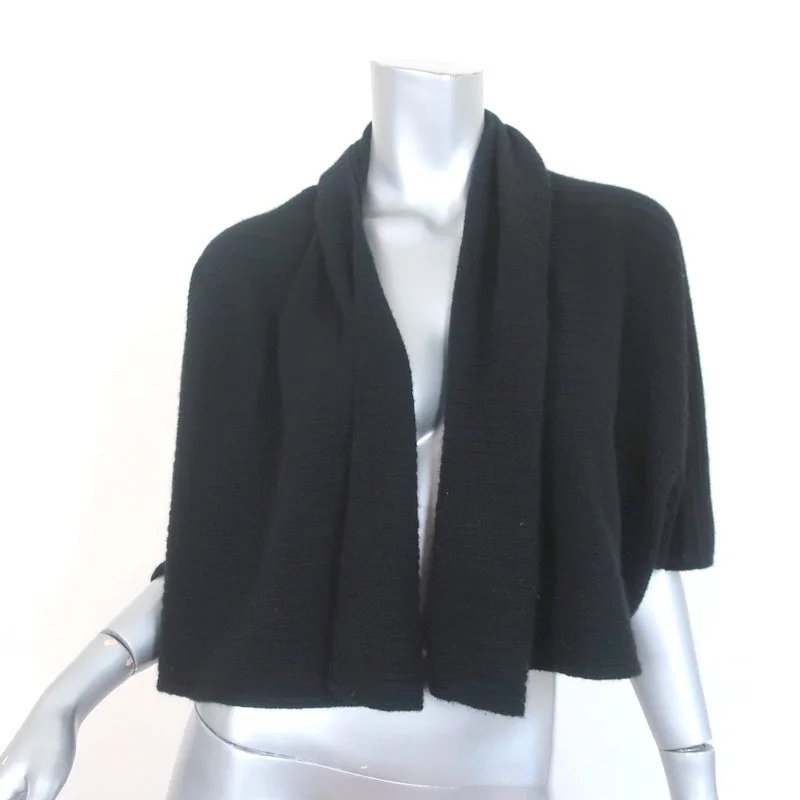 TSE Cashmere Cardigan Black Ribbed Knit Size Petite/Small Cropped Sweater Toggled Drawstring Belted