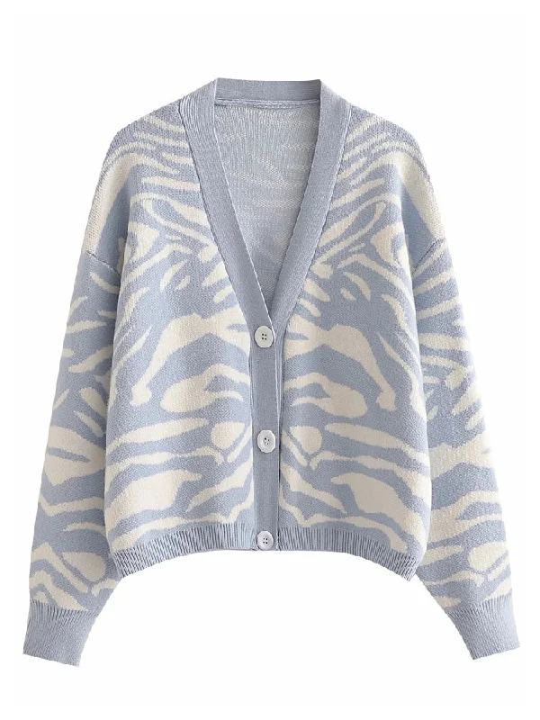 Versatile animal jacquard V-Neck long sleeve loose knit cardigan coat 7247 Collared Crew Neck Turtle Neck Versatile animal jacquard V-Neck long sleeve loose knit cardigan coat 7247 Collared Crew Neck Turtle Neck