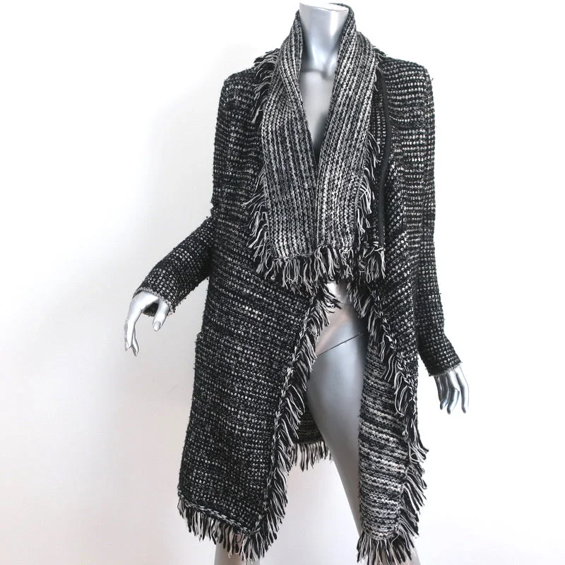Vince Frayed Edge Drape Front Cardigan Black Wool-Blend Size Small Front Pockets Side Pockets Patch Pockets Vince Frayed Edge Drape Front Cardigan Black Wool-Blend Size Small Front Pockets Side Pockets Patch Pockets