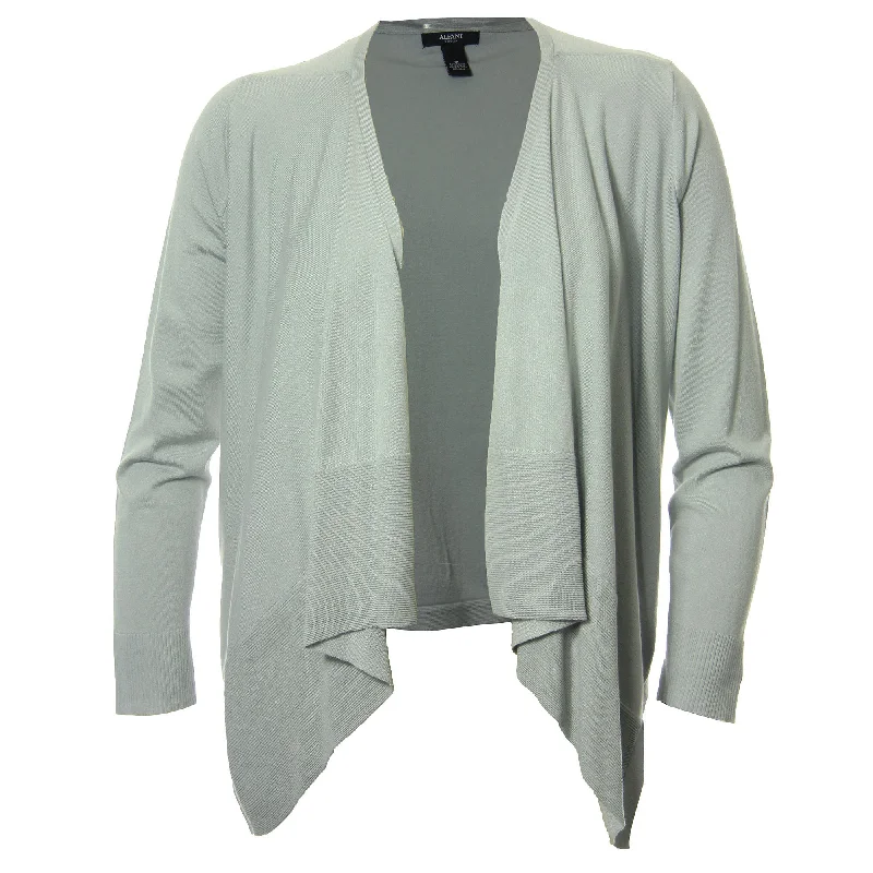 Alfani Gray Long Sleeve Draped Open Front Cardigan Sweater Mesh Fabric Canvas Fabric Denim Fabric