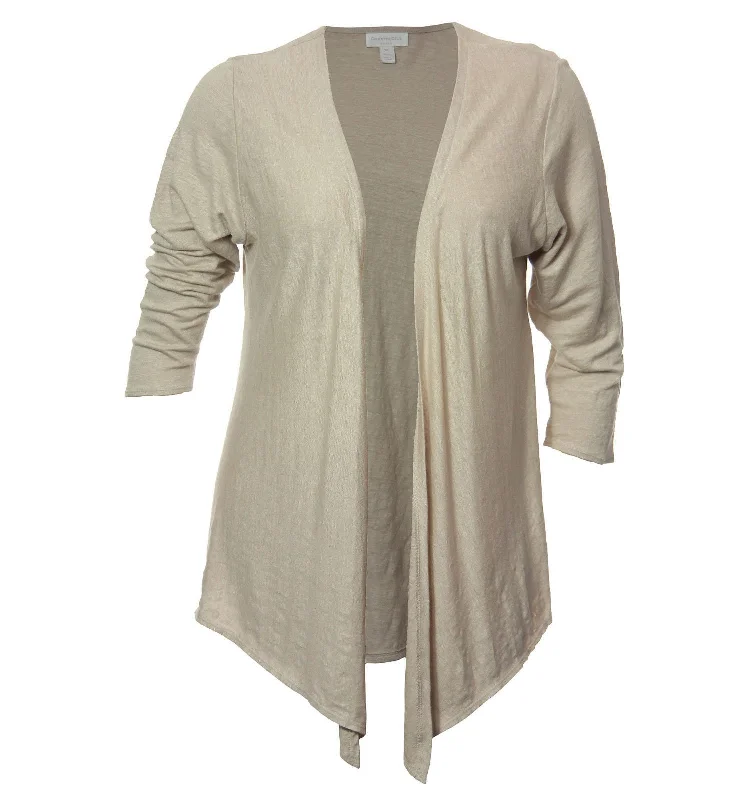 Charter Club Beige Long Sleeve Open Drape Front Cardigan Sweater Shrug Welt Pockets Slit Pockets Flap Pockets