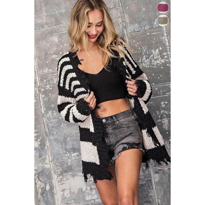 Distressed Stripe Cardigan Oversized Loose Flowy