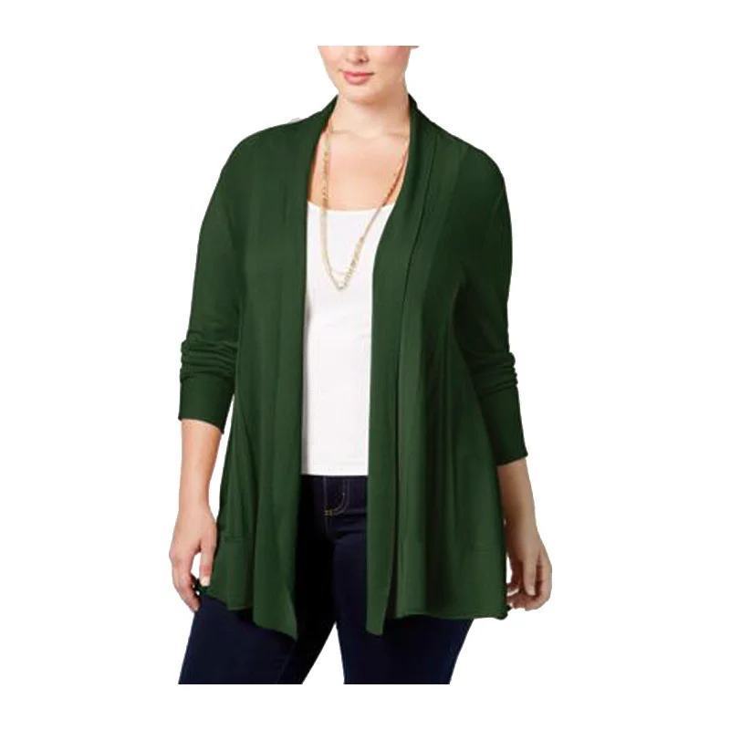 NY Collection Green Long Sleeve Open Front Textured Cardigan Sweater Plus Size Embroidered Appliqued Beaded