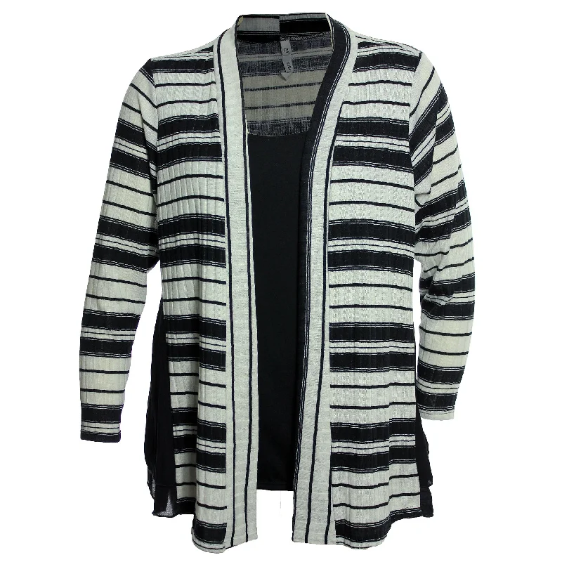 NY Collection Multi Color Striped Long Sleeve 2fer Shirt Cardigan Fitted Loose Oversized