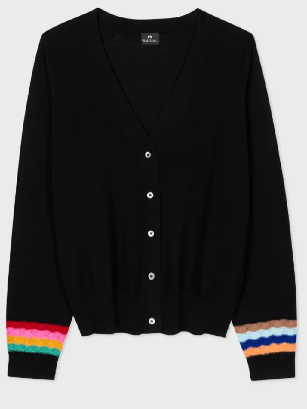 Paul Smith Black Wool Swirl Sleeve Cardigan W2R-701N-M31137 Col 79 Faux Fur Fabric Real Fur Fabric Shearling Fabric