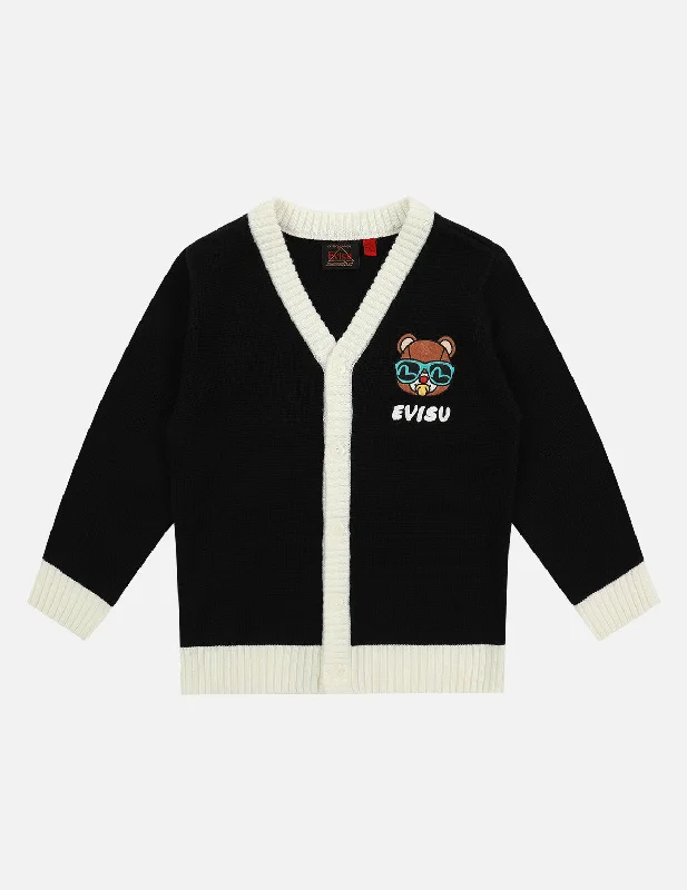 Bear Badge Wool Cardigan Handmade Hand-knitted Hand-woven