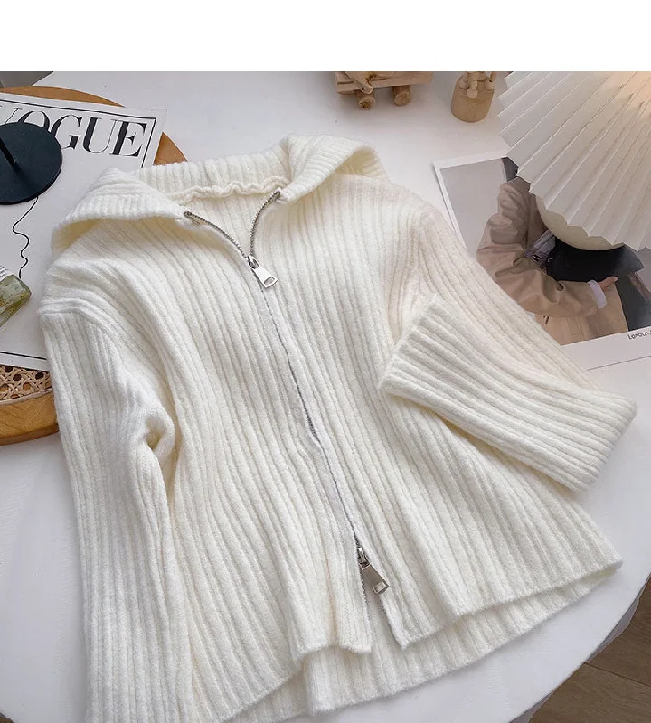 Cardigan hooded knitted coat casual solid color short top fashion  6680 Thin Thick Dense