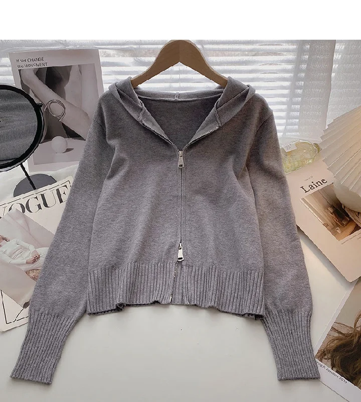 Cardigan knitted coat Long Sleeve hooded top  6578 Seamless Knitted Crochet