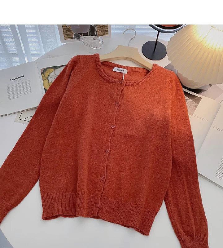 Cardigan knitted coat solid color long sleeve single breasted top  6661 Cardigan Knitwear Sweater