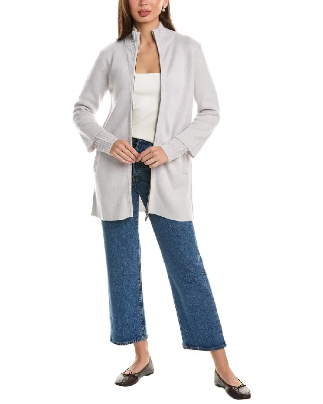 Forte Cashmere Doubleknit Zip Mock Wool & Cashmere-Blend Cardigan Tailored Straight A-Line