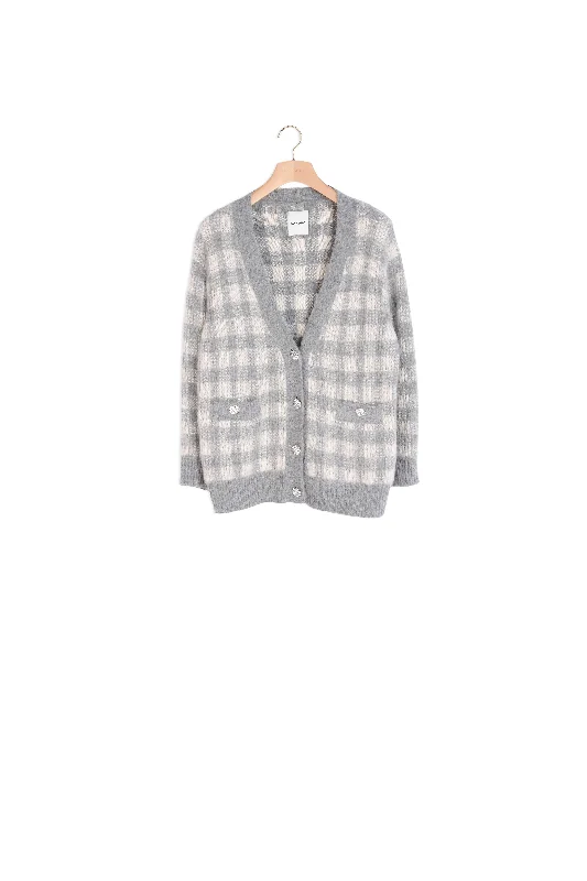 Cardigan jacquard carreaux Solid Print Embellished