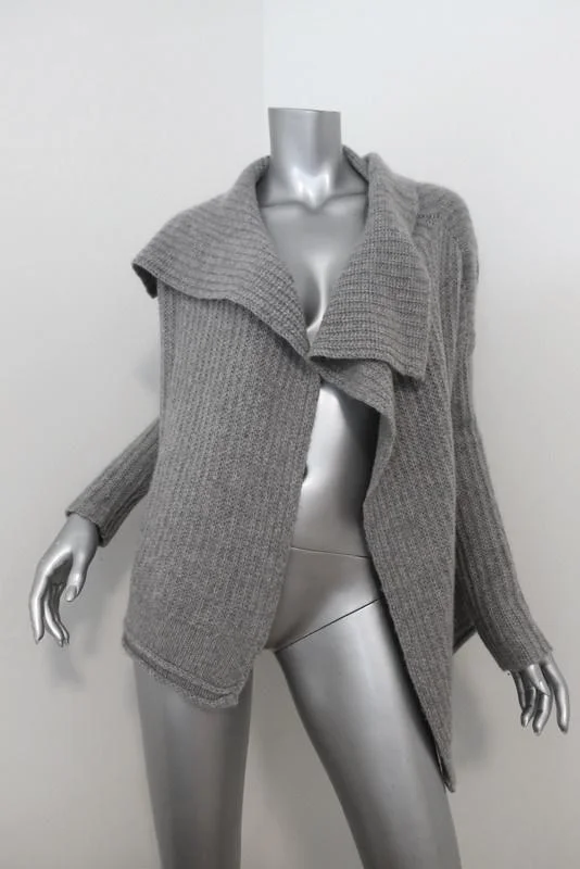 James Perse Cashmere Cardigan Gray Ribbed Knit Size 0 Drape Front Sweater Neon metallic Matte