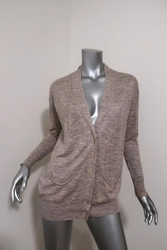 Stella McCartney Cardigan Beige Marled Silk-Linen Size 36 V-Neck Sweater Transparent Opaque Sheer