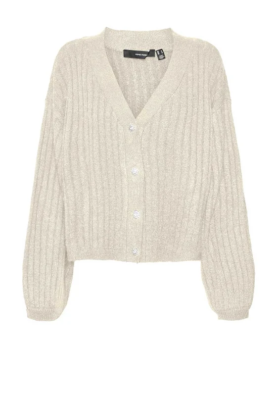 Vero Moda Elya Striped Cardigan, Beige Patchwork Embroidered Appliqued